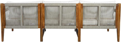 VilroCaz 3-Piece Patio Conversation Set, All Weather Sectional Sofa Set with Acacia Wood Frame and Woven Rope Accents, Outdoor Furniture Set with Cushions for Backyard Deck Poolside (Beige+Rope v)