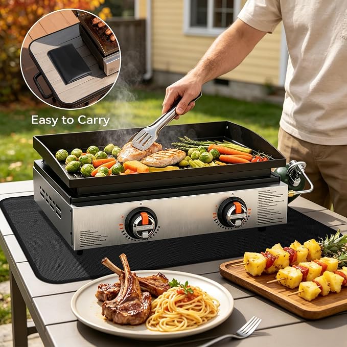39"x25" Under Grill Mats for Blackstone Tabletop-[Fireproof] [Oil-proof] | Waterproof Silicone Coating,Double Fiberglass,Easy to CLean,Small Grill Grease Mat,Camping Outdoor and RV Travel,BBQ,Fire Pit