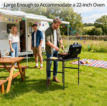 Anbte Portable Grill Table Max 29.5", 2 Adjustable Heights Folding Camping Table with Heat-Resistant Mesh Tabletop &Portable Handle, Waterproof, for Cooking BBQ Outdoor Patio, 31" X 22", Black