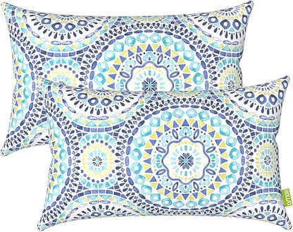 LVTXIII Outdoor/Indoor Lumbar Pillow Cases, Tropical Patio Lumbar Pillow Covers ONLY, Decorative Lumbar Cushion Cases for Home Garden Balcony Back Yard, 12 x 20 Inch, Pack of 2, Delancey Lagoon