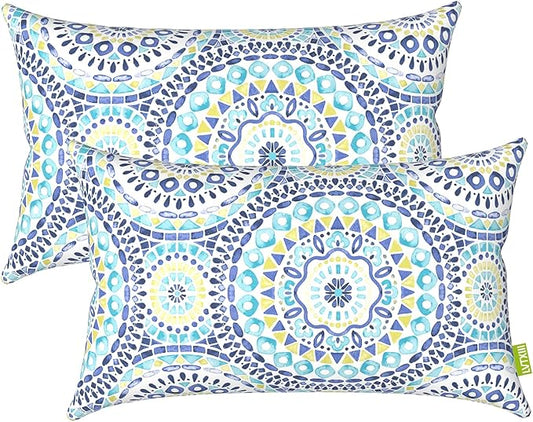 LVTXIII Outdoor/Indoor Lumbar Pillow Cases, Tropical Patio Lumbar Pillow Covers ONLY, Decorative Lumbar Cushion Cases for Home Garden Balcony Back Yard, 12 x 20 Inch, Pack of 2, Delancey Lagoon