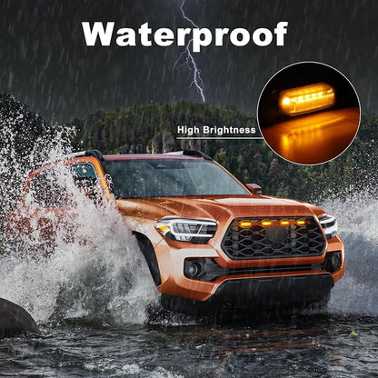 4 Pcs Grille Lights Compatible with Toyota Tacoma 2020 2021 2022 2023 TRD Off Road and Sport Models, OEM Style LED Front Grill Lights for Tacoma Accessories with Fuse & Harness (Amber)