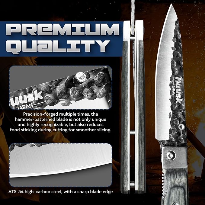 Huusk Japanese Folding Fruit Knife - Pocket Paring Knife with Ultra Sharp Blade - Hand Forged Kitchen Knives for BBQ, Camping and Travel - Gift for Men and Women