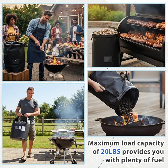 2 Pcs 20 Lbs Wood Pellet Smoker Storage Bag Pellet Storage Fuel Container Dispenser Wood Chips Container Bucket Black