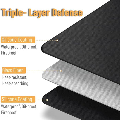 UNCO- Large Under Grill Mats for Outdoor Grill, 76" x 48", Black Double-Sided, Fireproof, Reusable, Portable, 3 Layers, Waterproof & Easy to Clean, Grill Matt for Outdoor Grill Deck Protector
