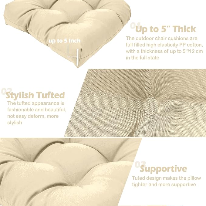 MTMR 2Pcs Outdoor Chair Cushions, Patio Furniture Seat Pads, Waterproof | 2Pcs , waterproof cover, u-shaped, no-fading, thick patio seat pads for outdoor wicker furniture in yard, 19x19x4