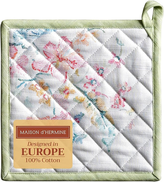 Maison d' Hermine Pot Holders 100% Cotton Heat Resistant Potholders 8" x 8" Hot Pads with Loop BBQ Cooking Baking Hotel Farmhouse Kitchen Handling Hot Pans Spring Summer(Pack of 1, Paradise Island)