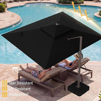 9x12 FT Patio Umbrella with base, Large Cantilever Rectangular Double Top Heavy Duty Offset Umbrellas with 360° Rotation, Outdoor shade for Garden Deck Pool, Black