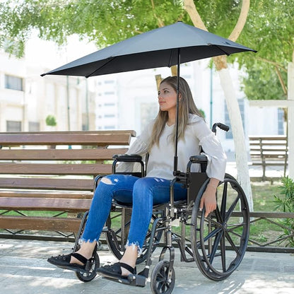 G4Free Beach Chair Umbrella with Universal Clamp UPF 50+ Golf Cart Umbrella | 46"x44" Large Canopy Sun Umbrella UV Protection, Adjustable Clamp for Beach Chair/Wheelchair/Stroller, 360° Flex Shaft, 7 Rib