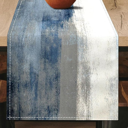 White Gray Table Runners Modern Art Farmhouse Linen Table Runners Dresser Scarves Retro Rustic Style for Party Kitchen Dining Table Coffee Holiday Party Decor (White Gray, 13"x 71")