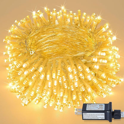 Warm White Christmas String Lights, 98FT 200 LED Fairy Lights Indoor | Up to 8 Sets, 8 Modes with Memory, Connectable, Transparent Wire, IP65 Waterproof Outdoor Decor for Classroom, dorm, Bedroom