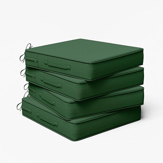 Outdoor Chair Cushion 22 x 22 x 4 Inches Patio Furniture Outdoor Waterproof Seat Cushion, Patio Chair Cushion with Handles and Ties, Square Dining Chair Cushion Set of 4, Green