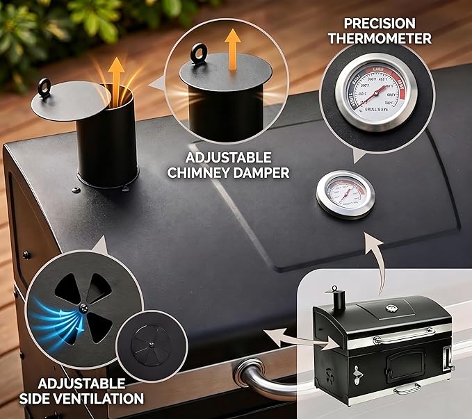 Built In Charcoal Grill Large Charcoal BBQ Grills with 480 Square Inches Oversize Cooking Area, Outdoor Cooking Grill with Charcoal Trays for Backyard, Patio and Parties