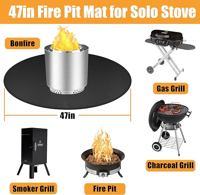 Round Fire Pit Mats for Under Fire Pit Compatible with Solo Stove Bonfire Accessories Compatible with Solo Stove, 3-Layer Easy to Clean Grill Mats for Outdoor Grill to Protect The Deck, Patio, 47in