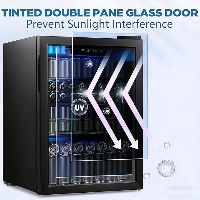 Electactic 95 Cans Beverage Refrigerator, 26 Bottle Mini Fridge, 2.7 cu.ft Drink Fridge Digital Temperature Control for Bottled Beer, Soda,Water