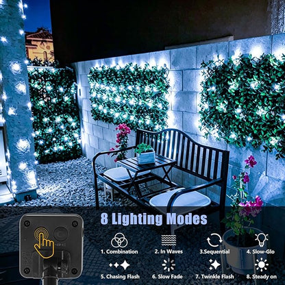 YEGUO 4 Pack White Solar Fairy Lights, Each 33ft 100 LED Christmas Lights Outdoor Waterproof, 8 Modes Sliver Wire Solar String Lights