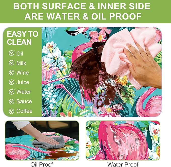 FOREVER QUEEN Tropical Flamingo Floral Picnic Table Cover with Bench Covers 3Pcs Set,72x30 Inch Fitted Rectangle Camping Tablecloth,Waterproof Windproof Outdoor Table Cover for Patio Backyard Camping