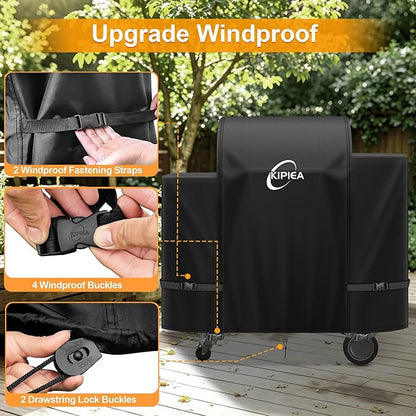 Kipiea Heavy Duty Grill Cover for Traeger Ironwood 650, 600D Oxford Fabric Wood Pellet Smoker Covers Waterproof & Windproof, Pellet BBQ Grill Cover for Outside Anti-UV, No Tear, No Fading