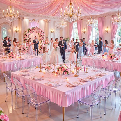PARTISKY Baby Pink Spandex Square Tablecloths 54x54 Inch, Wrinkle Free Fitted Card Table Cloth Stretch Square Table Cover for Kitchen Dinner, Holiday Party, Wedding Banquet, Display Trade Show