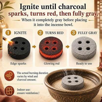 MAQIHAN 50MM Incense Charcoal Briquettes - 20PCS Charcoal Tablets Incense Burner Charcoal Burning Discs Resin Burner Grilling Quick Light Natural Charcoal Instant Fire Copal Bakhoor Coals Supplies