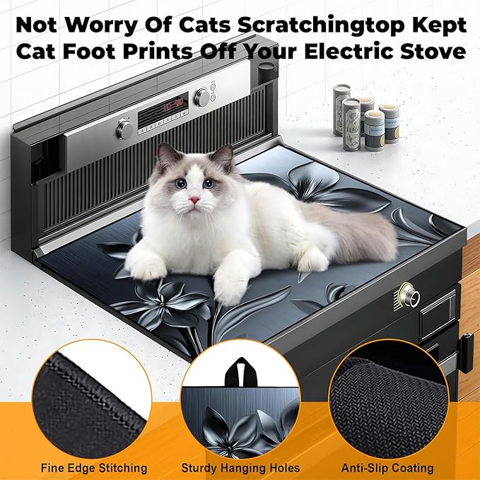 Heat-Resistant Glass Stove Top Cover with Anti-Slip Rubber Coating – Electric Stove Protector, Scratch-Resistant, Counter Space Decor Mat (Flower, 28.5"L x 20.5"W)
