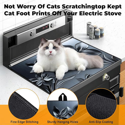 Heat-Resistant Glass Stove Top Cover with Anti-Slip Rubber Coating – Electric Stove Protector, Scratch-Resistant, Counter Space Decor Mat (Flower, 28.5"L x 20.5"W)