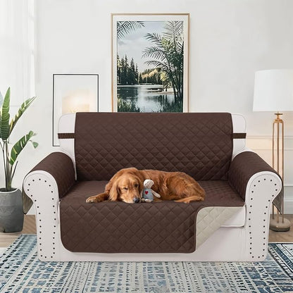 Reversible 45" Small Loveseat Sofa Covers, Chocolate/Beige | Loveseat Covers for Dogs Water Repellent, Friendly Furniture Protector with Elastic Straps for Living Room