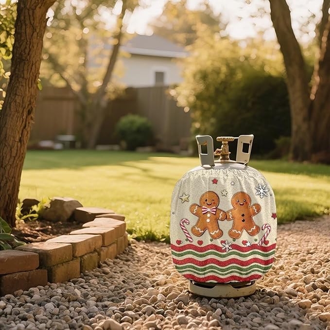 Gingerbread Man Propane Tank Cover 20lb Christmas Gas Tank Cylinder Cover for Outdoor Camping Yard Party Waterproof RV Gas Cylinder Storage Pocket Gift for Friends