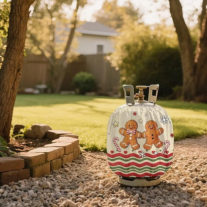 Gingerbread Man Propane Tank Cover 20lb Christmas Gas Tank Cylinder Cover for Outdoor Camping Yard Party Waterproof RV Gas Cylinder Storage Pocket Gift for Friends