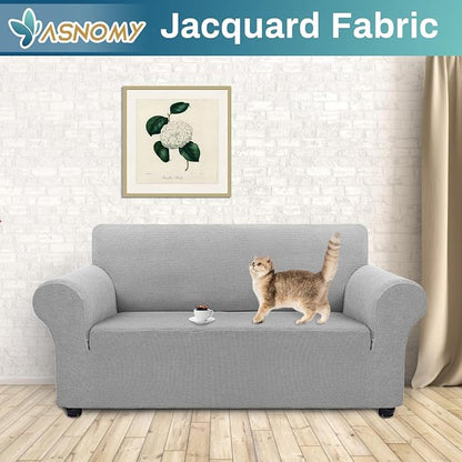 Asnomy Stretch Couch Covers Washable, loveseat Cover Slipcovers,Silver | 1-Piece Sofa Cover(55"-78") loveseat cover Furniture Protector Soft Jacquard,Non-Slip Elastic Bottom for Dogs & Kids