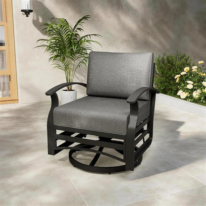ALAUML Aluminum Outdoor Swivel Chairs High-Back Metal Swivel Rocking Chairs for Patios, Porches, Backyards, and Gardens—Grey