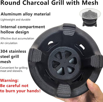 Yakitori Grill, Aluminium Alloy Small and Lightweight BBQ Stove, Japanese Portable Charcoal Barbecue Yakiniku for Household or Outdoor, Teapot Warmer, Tea Stove with Trivet and Stainless Steel Mesh