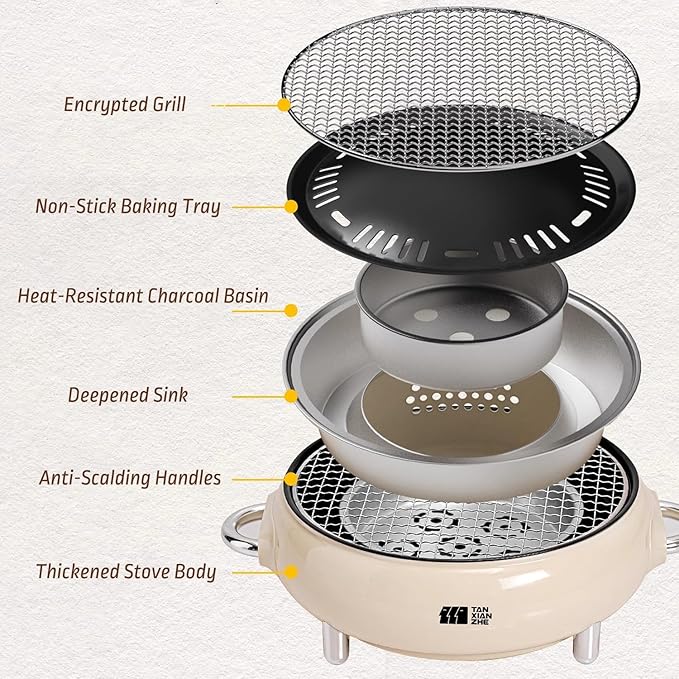 Mini Portable Barbecue Grill, Outdoor BBQ Grill Korean Style Charcoal Grill, Easy to Assemble and Clean, A Variety of Packages Available(Off-Whit,A)