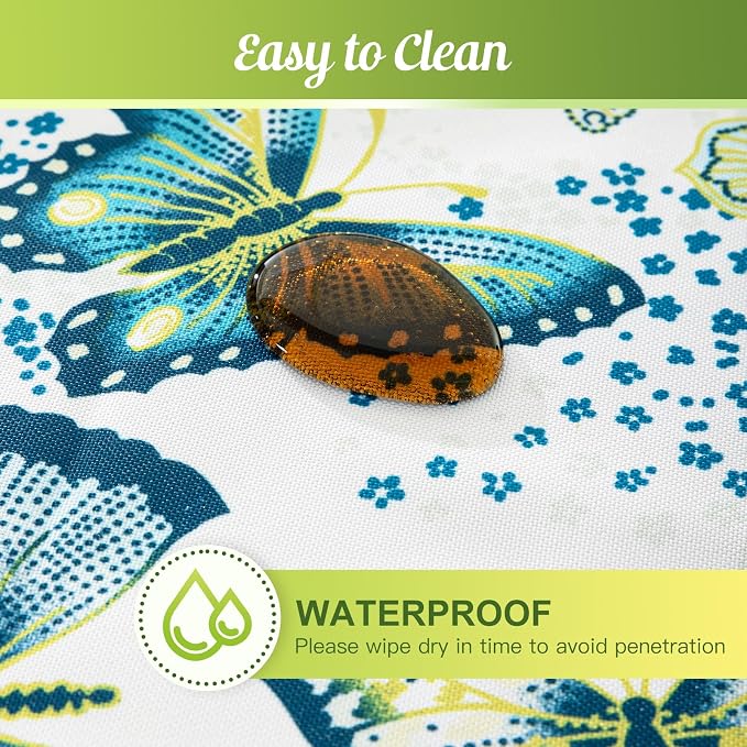 UMINEUX 60" Outdoor Round Tablecloth with Umbrella Hole and Zipper | Spring/Summer Waterproof Round Patio Table Cover for Picnic/BBQ/Garden, Green Butterfly