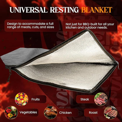 Portable Insulated BBQ Blanket for Resting Meat with Wide Mouth & Zipper – Multi-Layer Leakproof BBQ Resting Bag for Smoking, Grilling, Pulled Pork Shoulders, Steaks, Briskets, Beef, Turkey