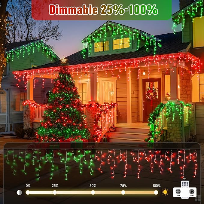 JMEXSUSS Color Changing Icicle Lights for Outside, 11 Modes 400 LED | Christmas Icicle Lights with 80 Drops, Red to Green Icicle Lights for Christmas Eaves Party Decorations