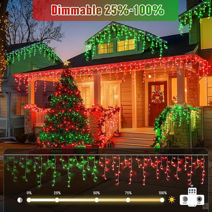 JMEXSUSS Color Changing Icicle Lights for Outside, 11 Modes 400 LED | Christmas Icicle Lights with 80 Drops, Red to Green Icicle Lights for Christmas Eaves Party Decorations
