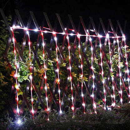 QITONG Solar Christmas Lights, 2 Pack Each 33ft 100 LED Red & White Candy Cane Rope Light Outdoor Waterproof, 8 Modes Fairy Lights in Clear Thin Tube