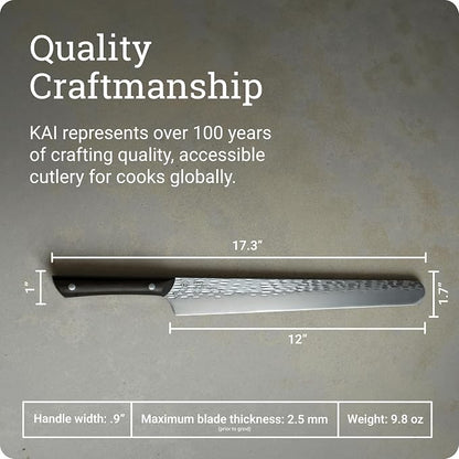 Kai PRO 12" Brisket Knife | Hand Sharpened Meat Carving Knife, Japanese AUS6M Stainless Steel Blade, Full-Tang POM Handle