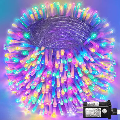 262FT 800 LED Outdoor String Lights, Pastel Multicolor Christmas Lights | Plug in Waterproof 8 Modes Clear Wire String Twinkle Lights for Bedroom Easter Outside Patio Yard Xmas Party Decorations