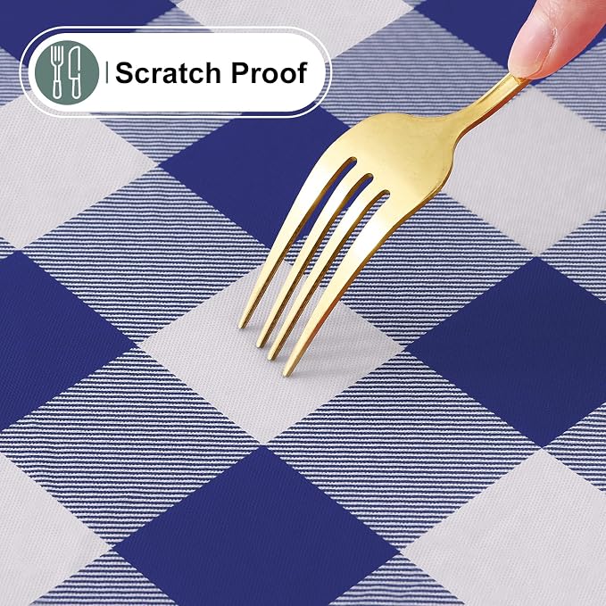 Buffalo Rectangle Picnic Tablecloth, 8 Foot Elastic Fitted Vinyl Table Cloth with Flannel Backing, Waterproof Plaid Table Covers for Dining, Camping, Outdoor (Navy and White, 30" x 96")