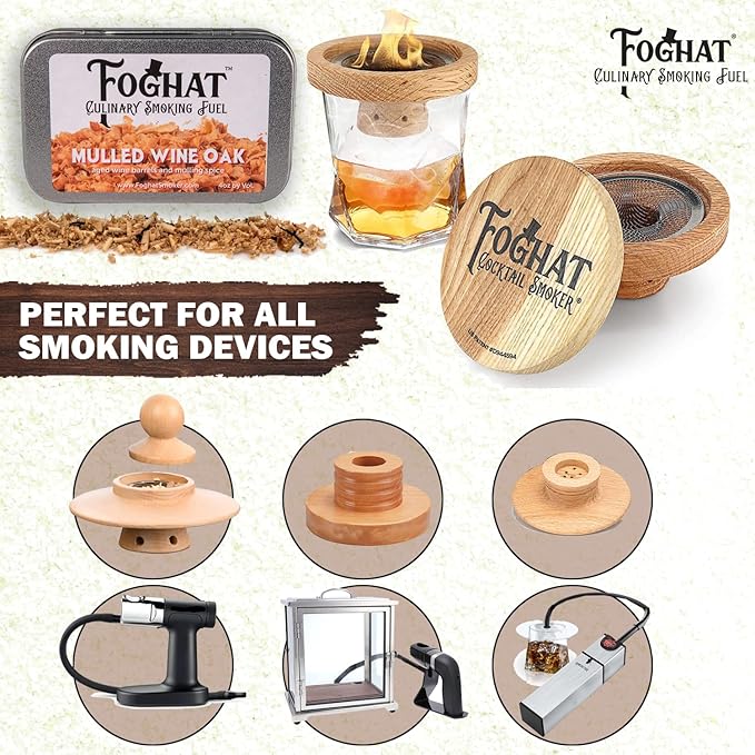 Foghat Cocktail Smoker Wood Chips - 4oz Mulled Wine Oak Shavings for Smoker, Whiskey & Drink Infuser Kit - Natural, Culinary Wood Smoking Chips for Hand held Cocktail Smoke Gun & Bourbon Drink Smokers