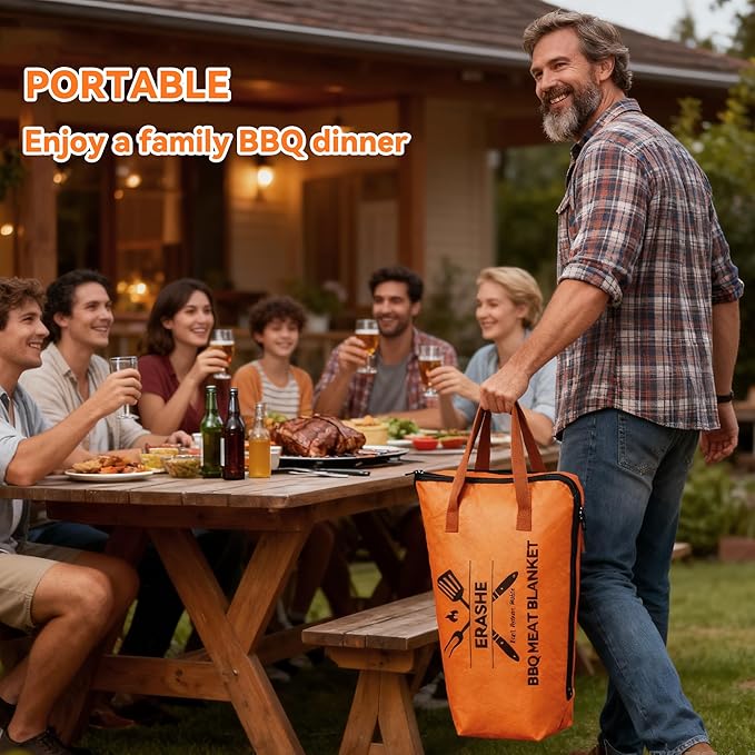 BBQ Blanket for Resting Meat - 21" Reusable Insulated Brisket Bag with Resting Time Guide, Smoker Meat Blanket for Turkey/Pork/Beef, BBQ Gifts for Men Dad, Yellow