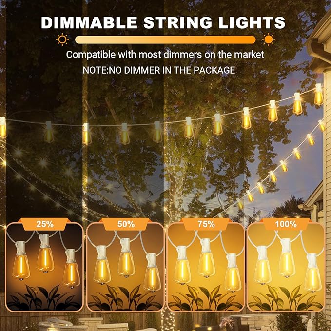 LAMPHOME 26FT Outdoor String Lights Waterproof, Connectable Patio Lights with 12+1 Shatterproof ST38 LED Edison Bulbs, Hanging Lights for Backyard Garden Porch Deck Christmas Party Cafe Outdoor Decor