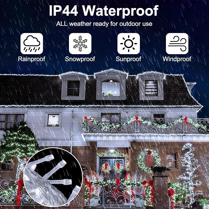2 Pack Battery Operated String Lights Outdoor Indoor, 8 Modes with Remote Timer Waterproof 66ft 200 LED Twinkle Fairy Lights Battery Powered for Wedding Bedroom Tree Party Christmas Decor, White