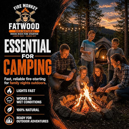 Fatwood Fire Starter Sticks 10 LB Box by Fire Monkey | 100% Natural Resin-Rich Fat Wood Fire Starters | for Fireplace, Fire Pit, Campfire, BBQ Grill, Charcoal & Wood Stove | Lights Fast, Burns Hot