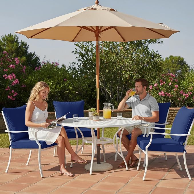 Summsun Patio Cushions for Outdoor Furniture, 22 x 22 in, Navy | Double-Sided Water Resistant, Removable Cover, Back Pillow & Seat Cushion, Tie Straps, Fit for Patio, Garden, Sofa Couch