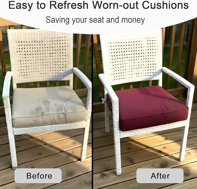 NettyPro Outdoor Cushion Covers Replacement Set 4 Water Repellent UV Resistant Patio Chair Seat Cushion Slipcover with Zipper and Tie, 24 x 24 x 4 Inch, Burgundy