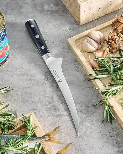 KYOKU 7 in. Japanese Fillet Knife, Samurai Series Fish Boning Knife with Pakkawood Handle, German 1.4116 Stainless Steel Full Tang Fish Deboning, with Protective Sheath & Gift Box