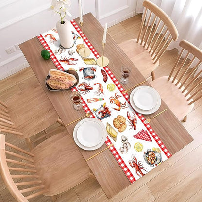 Crawfish Boil Table Runner Buffalo Check Lobster Crab Seafood Boil Themed Birthday Party Decoration Dining Room Home Kitchen Decor (13" x 72")